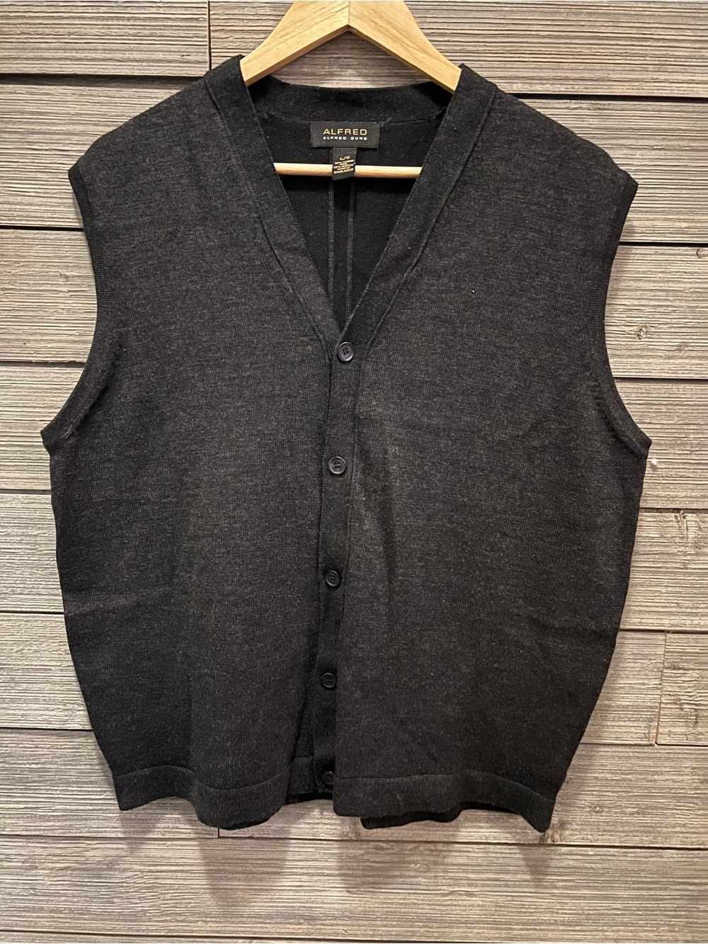 ALFRED SUNG Merino Wool Charcoal Button-Front Knit Vest